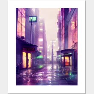 Lofi Aesthetic Rainy Japanese City Art Posters and Art